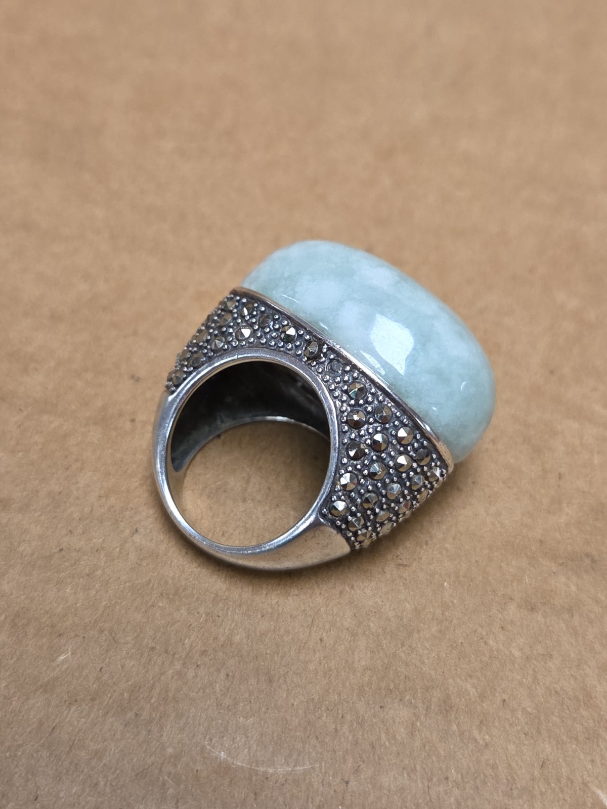 Vintage Green Large Oval Stone Marked Sterling Silver Ring Size 5.75 *SEE PICS