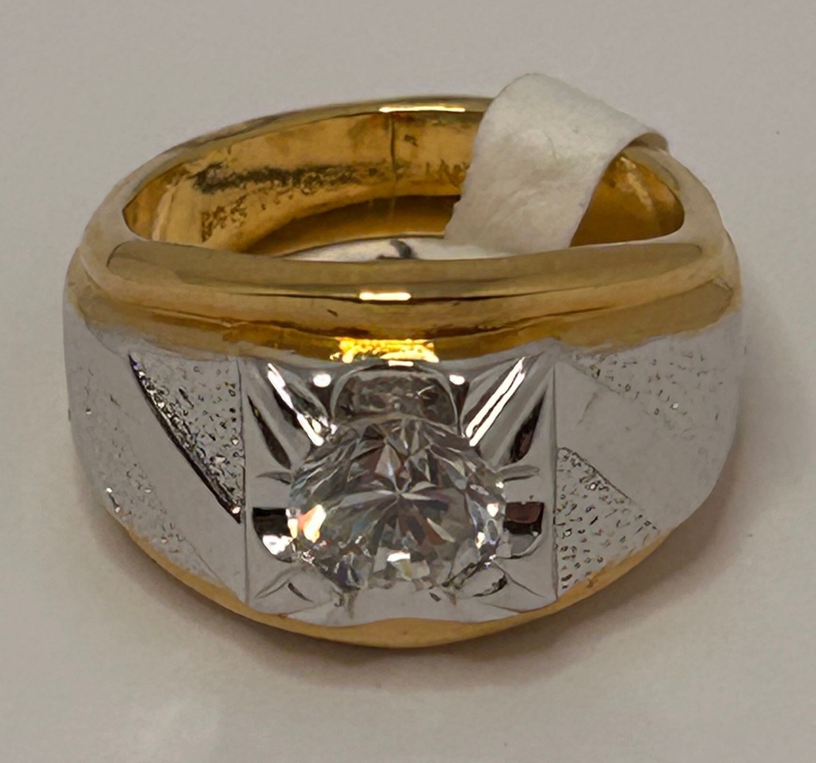 Vintage Two-Tone Lindenwold Clear Stone 14 KT Heavy Gold Electroplate Size 7
