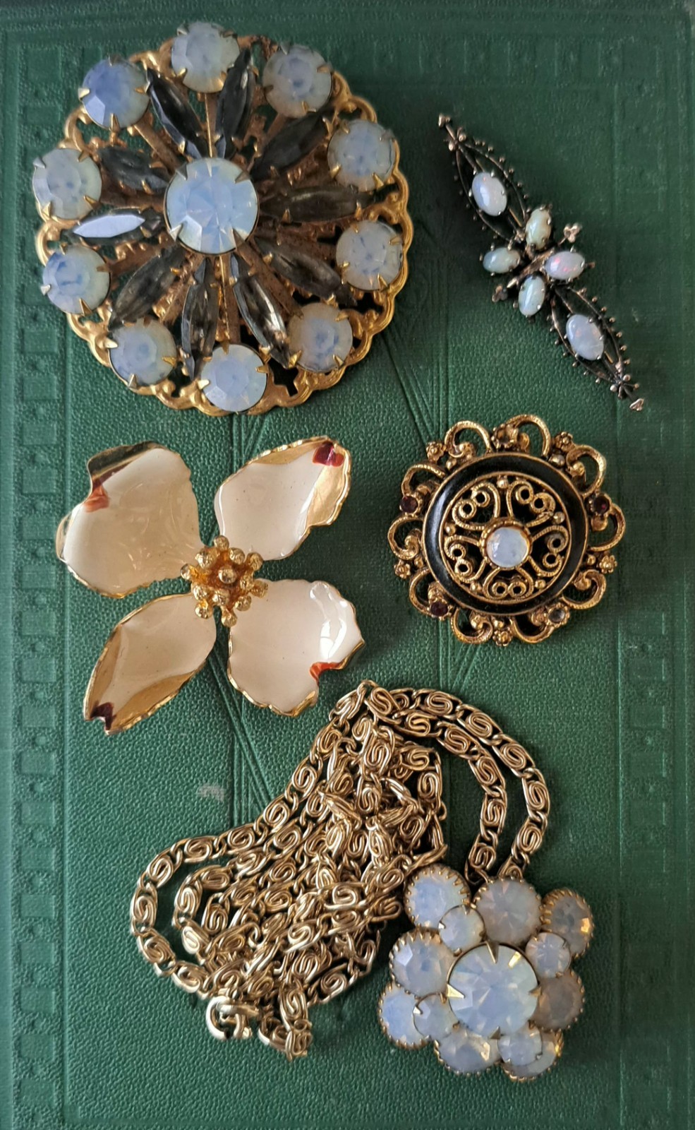 Vintage Opaline Glass Opal & Aurora Borealis Jewelry Lot