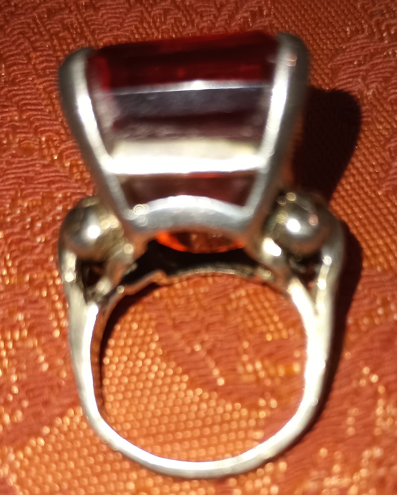 VTG Sterling Silver W/Orange Glass Setting Art Deco Style Cocktail Ring Sz 6 1/2