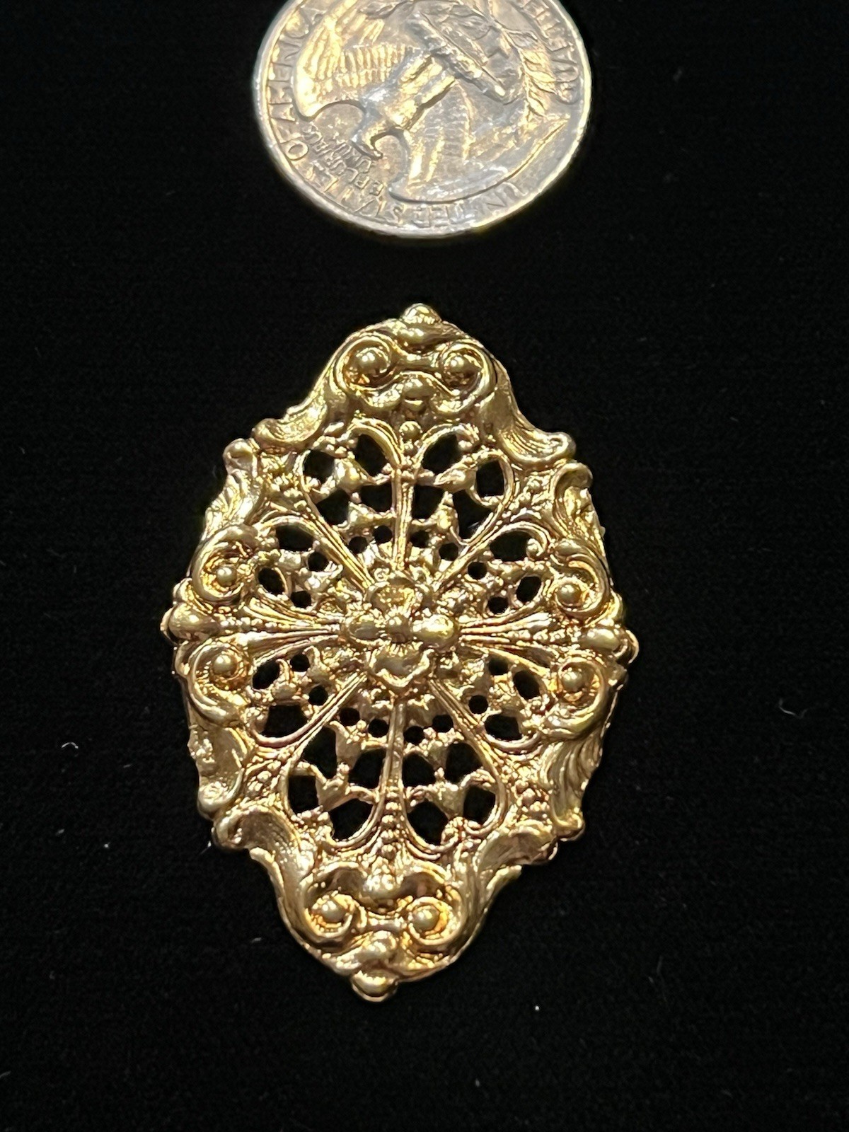 Large Vintage Gold Plated Brass Stamping for Jewelry Design NOS 22K Gold Plated