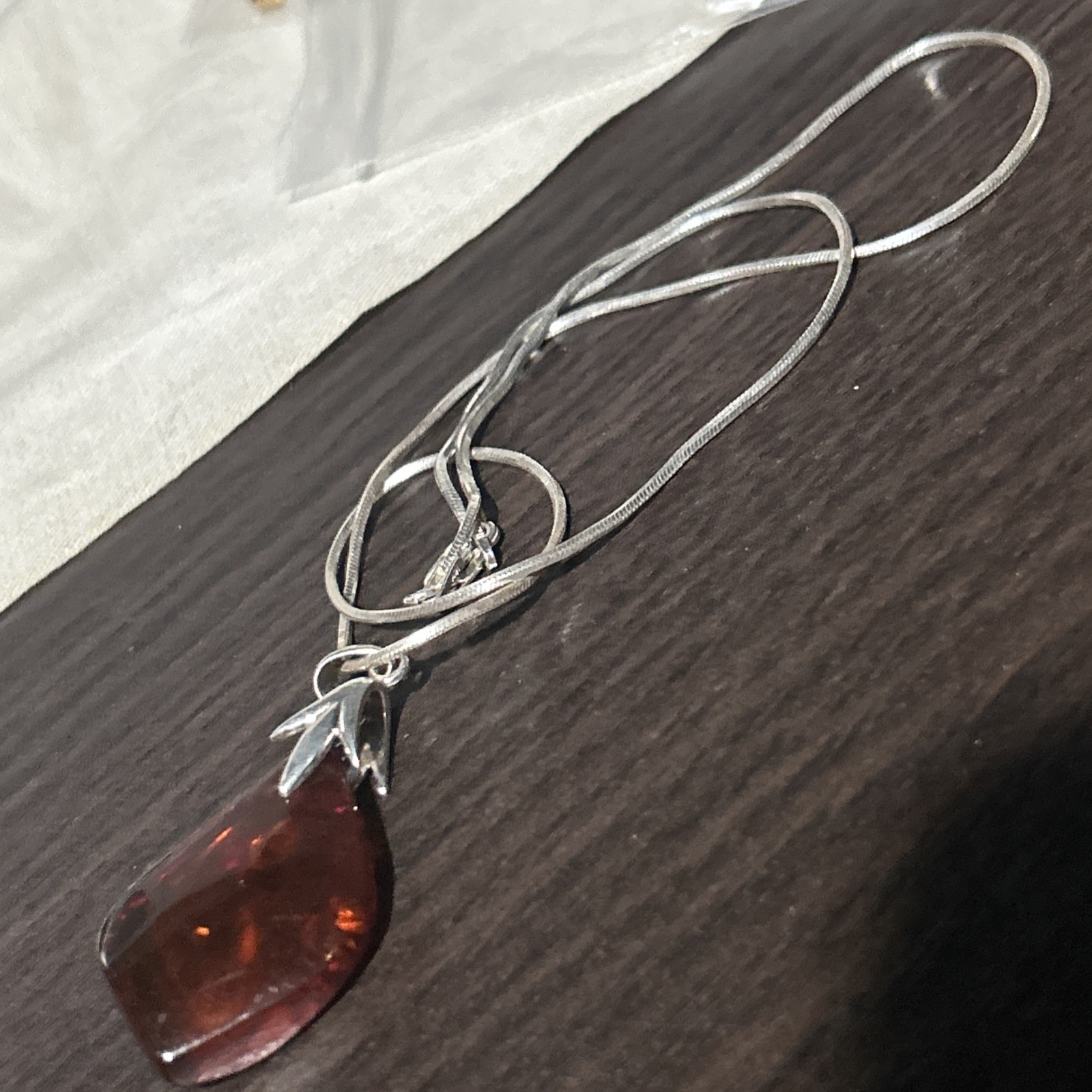 VINTAGE STUNNING GENUINE AMBER AGI STERLING SILVER ITALY NECKLACE BOX CHAIN