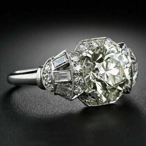 Vintage Art Deco Style Round Cut Lab Created Diamond Engagement 925 Silver Ring