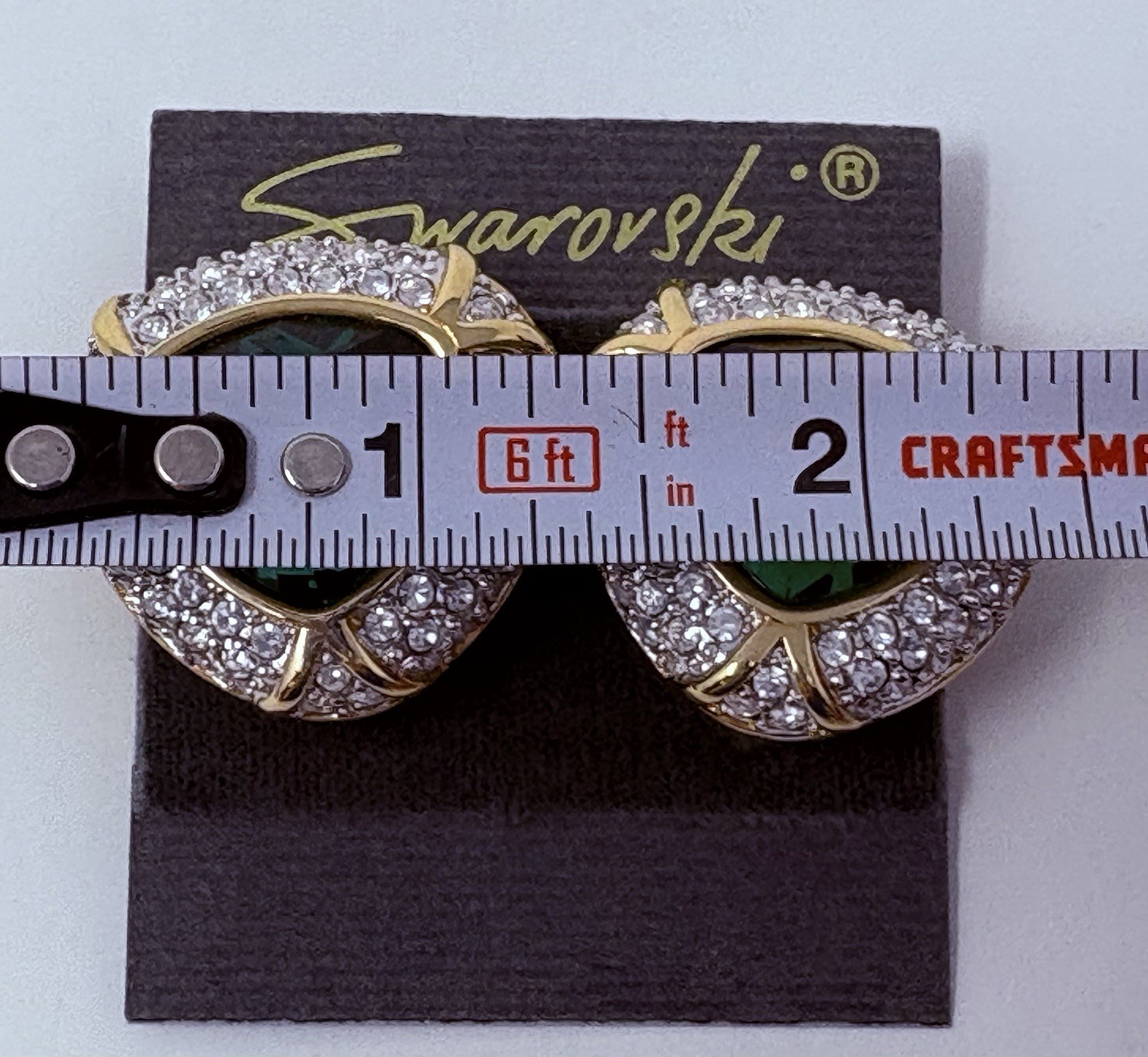 Vintage Swarovski SAL Emerald Green Crystal Pavé Clip Earrings Signed on Card