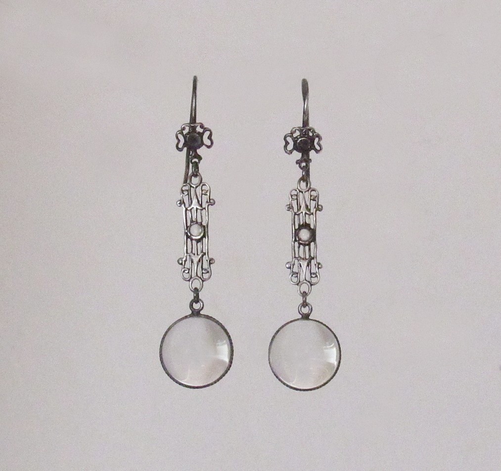Antique Rock Quartz Pools of Light Sterling Earrings