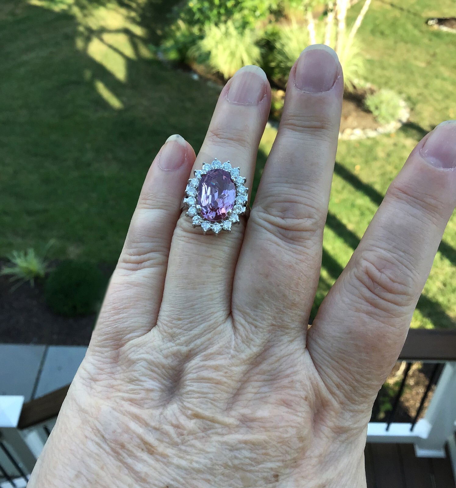 Vintage Large Natural Pink Spinel Diamond Ring 14K White Gold AGI Certificate