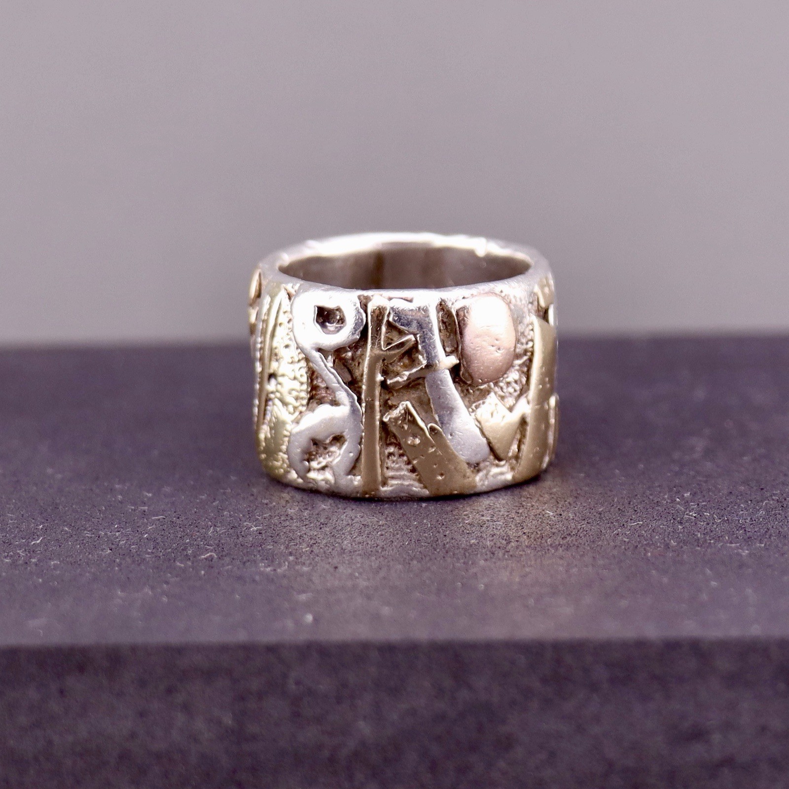 Vintage Scherr Sterling Silver 14K Gold Wide Band Ring Size 6.5 18g
