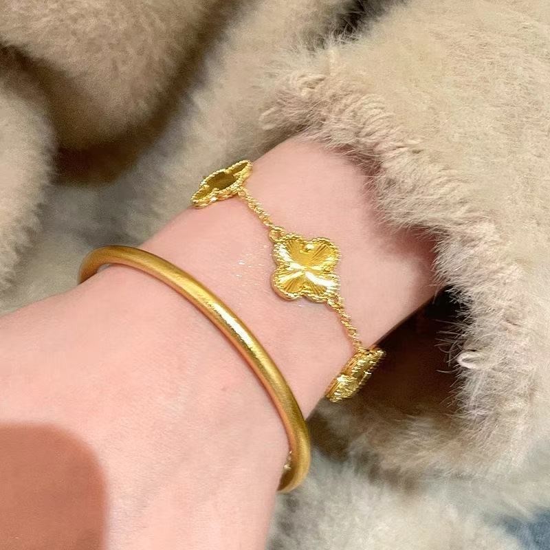 Gold Plated Clover Bracelet Bangle Set Lucky 4-Leaf Stackable Jewelry for woman
