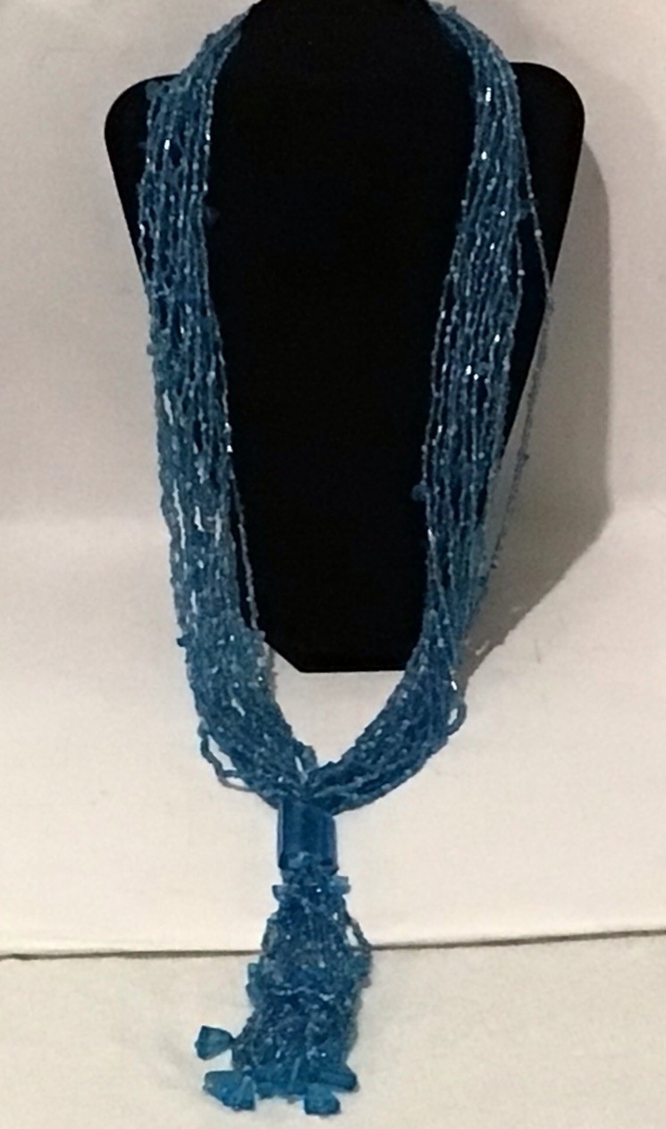 Vintage MultiStrand Blue Seed Bead Necklace 21 In Lariat Style