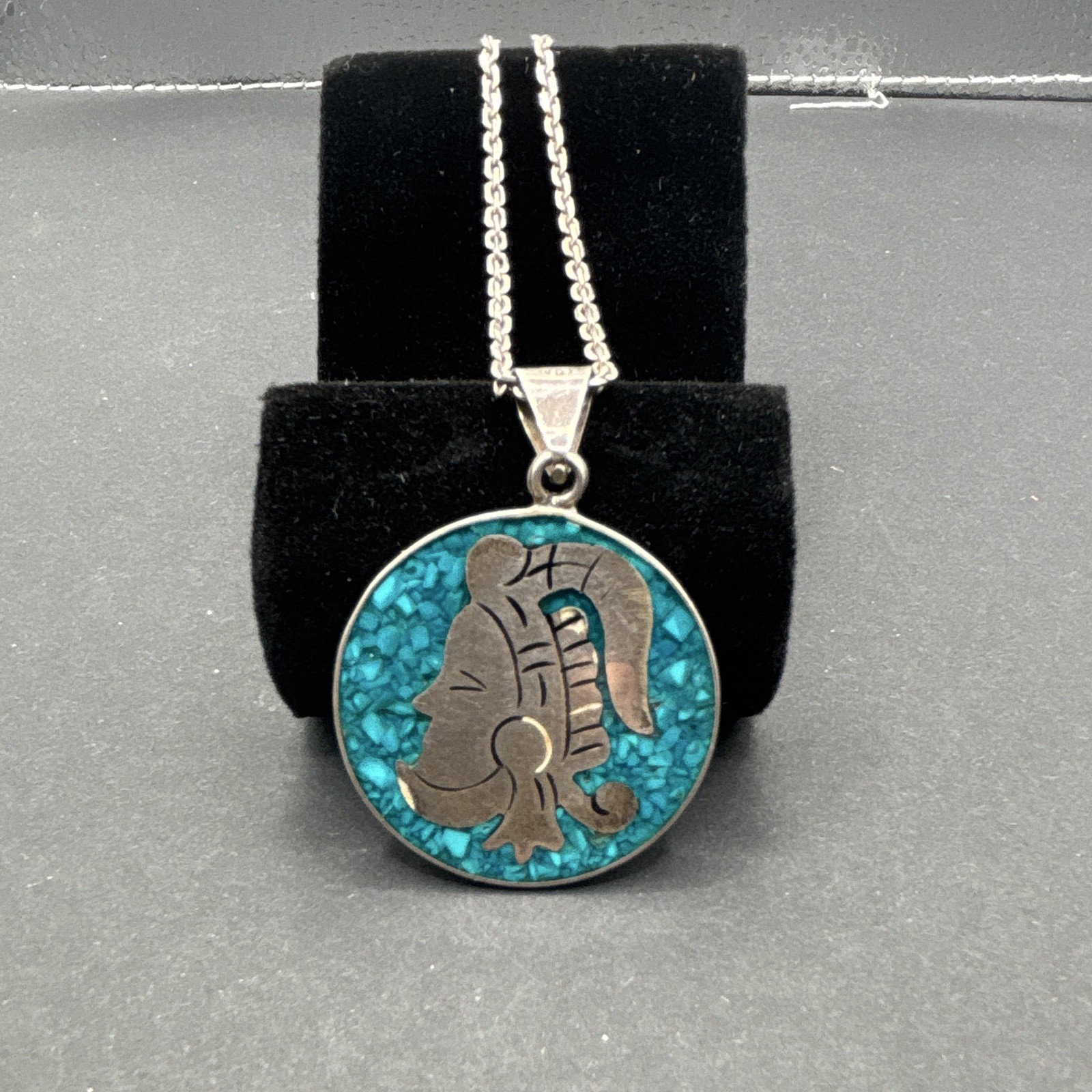 925 Vingage signed Taxco, MX. Silver Pendant and Braclet W/ Turquoise chip inlay