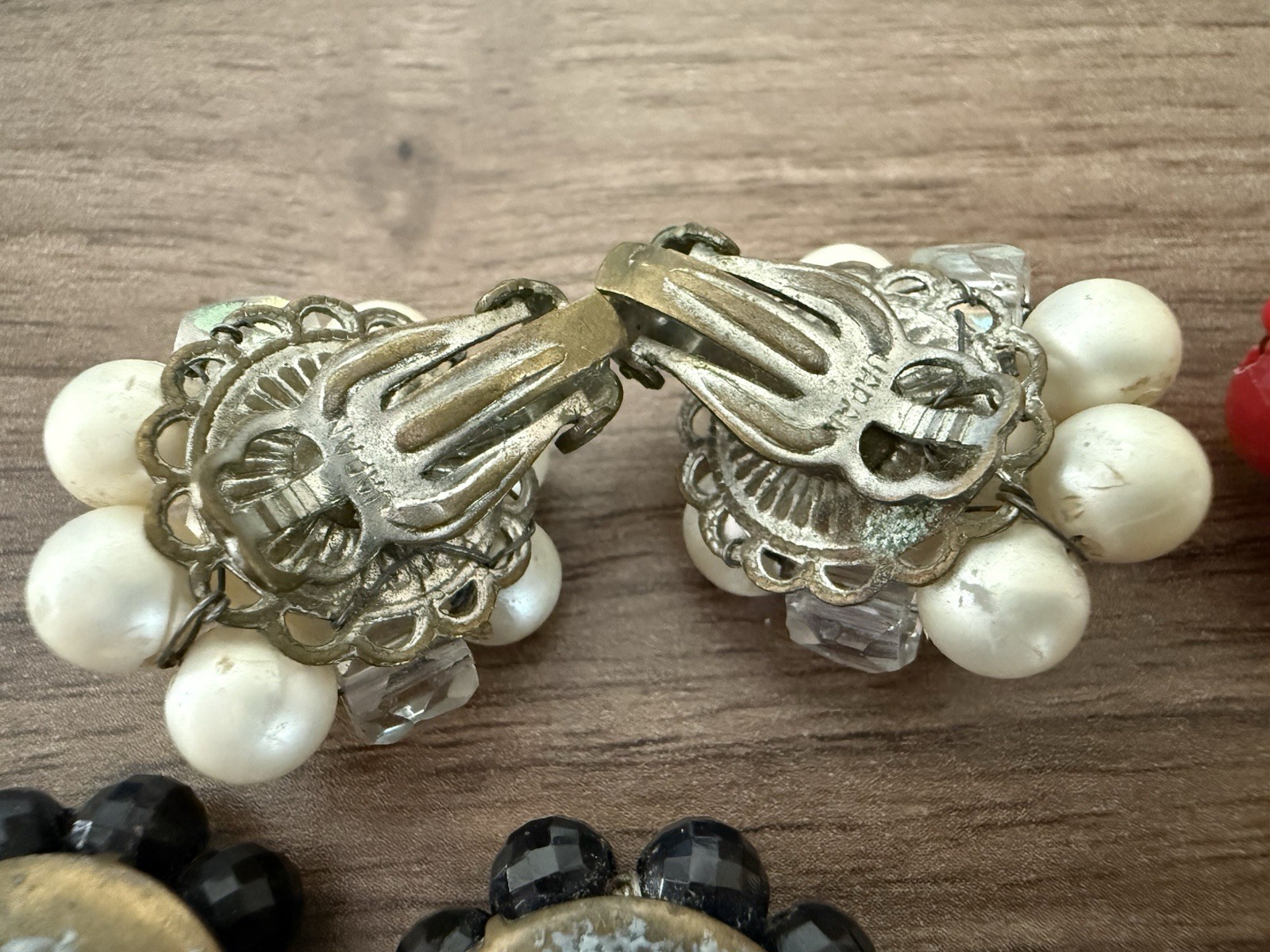 4 Pairs Vintage Beaded Clip-on Earrings Lot~ Japan, Hong Kong, WEST Germany