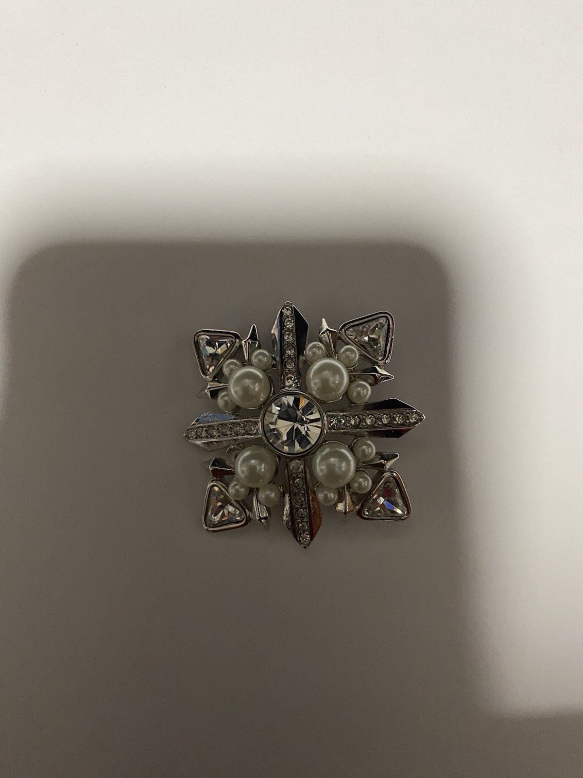 Vintage Givenchy Faux Pearls And Crystals Brooch, Silver Tone, Missing A Pearl