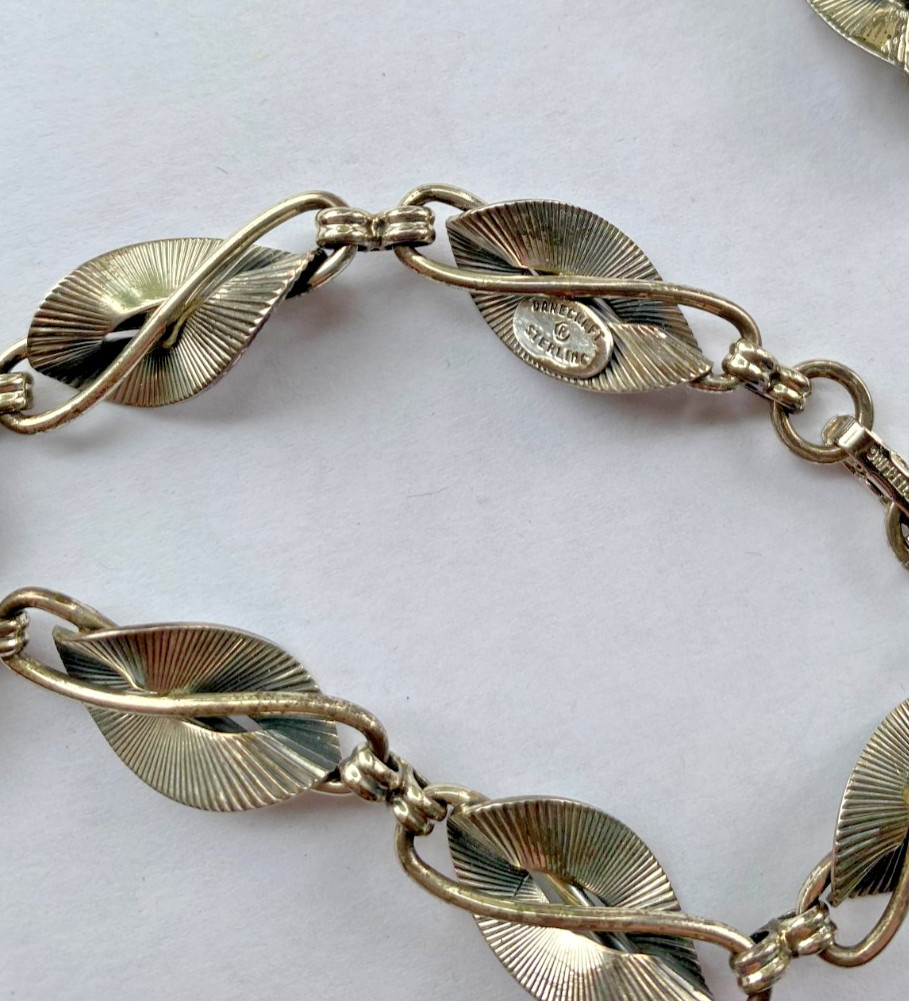 Signed Danecraft Sterling 925 Fancy Leaf Link Bracelet & Pin Brooch Set