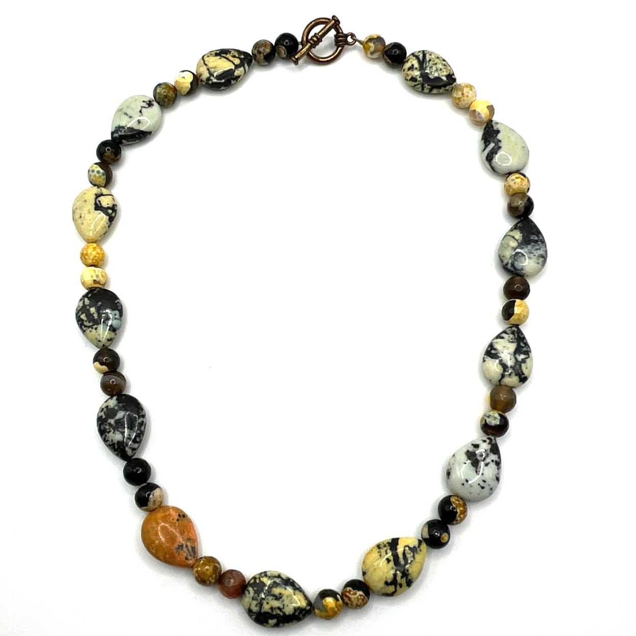 VTG Necklace Bumblebee Jasper and Other Jasper Stones Yellow Orange Toggle Clasp