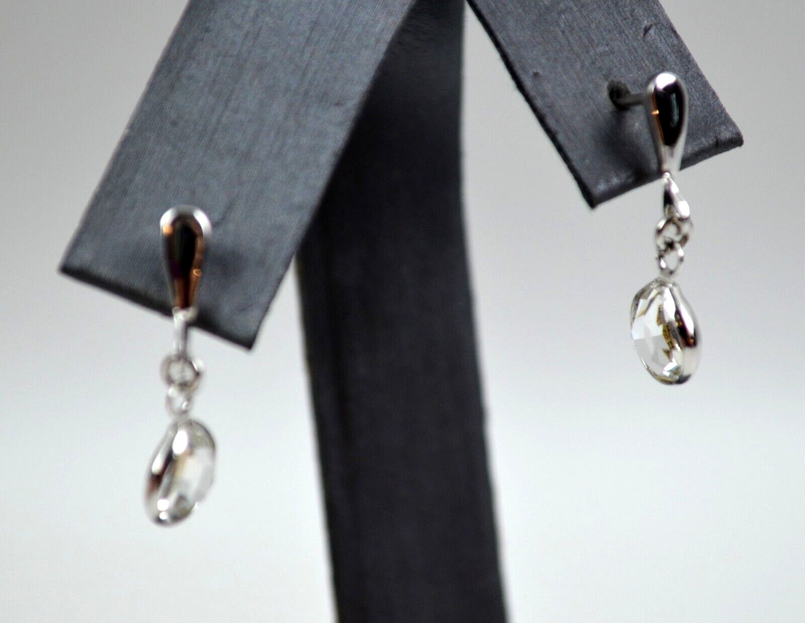 Vintage Silver Tone Pierced Post Earrings w/ Clear Rhinestone Dangle .75″