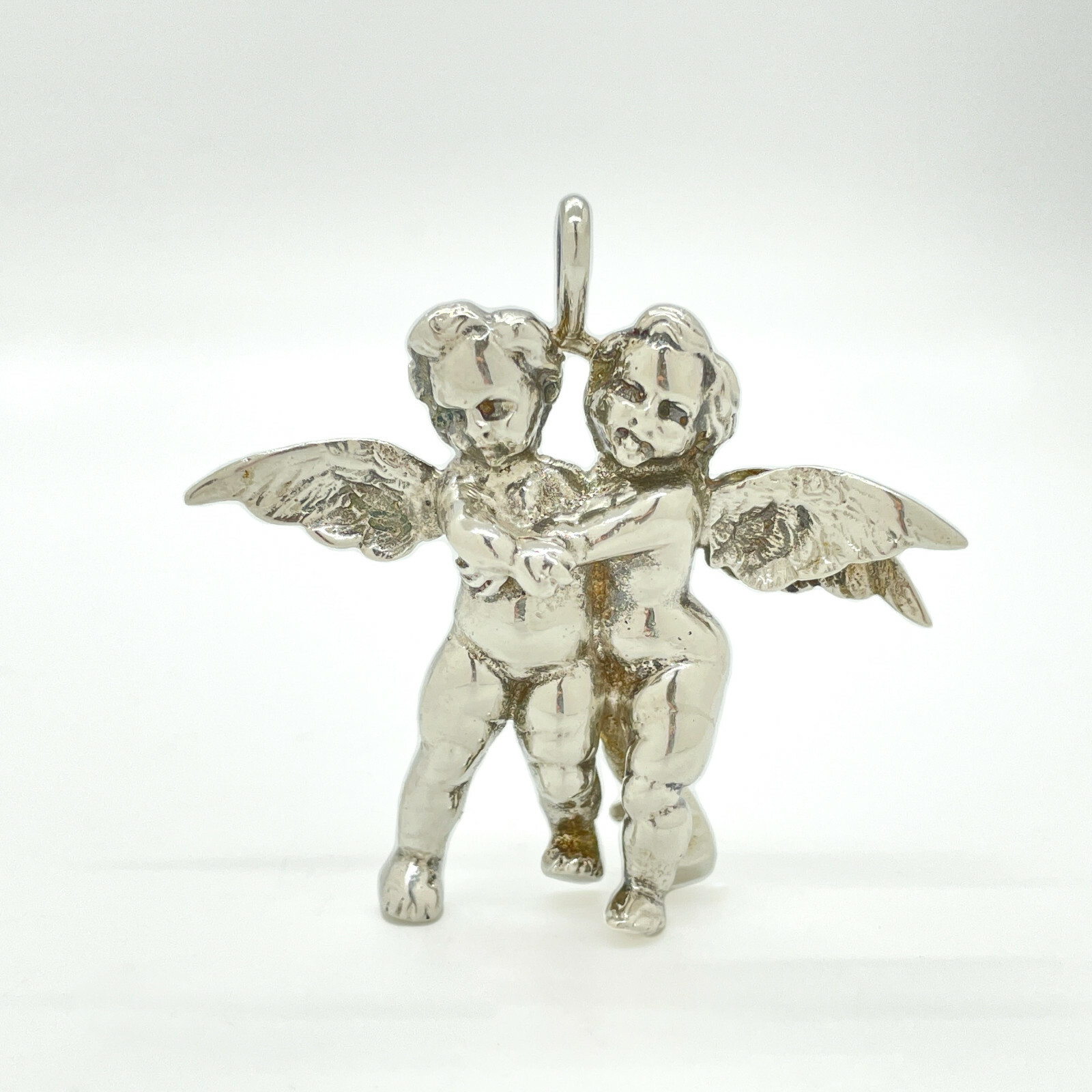 Vintage Fratelli Peruzzi Silver Two Angels Embracing Cherubs Brooch Pendant