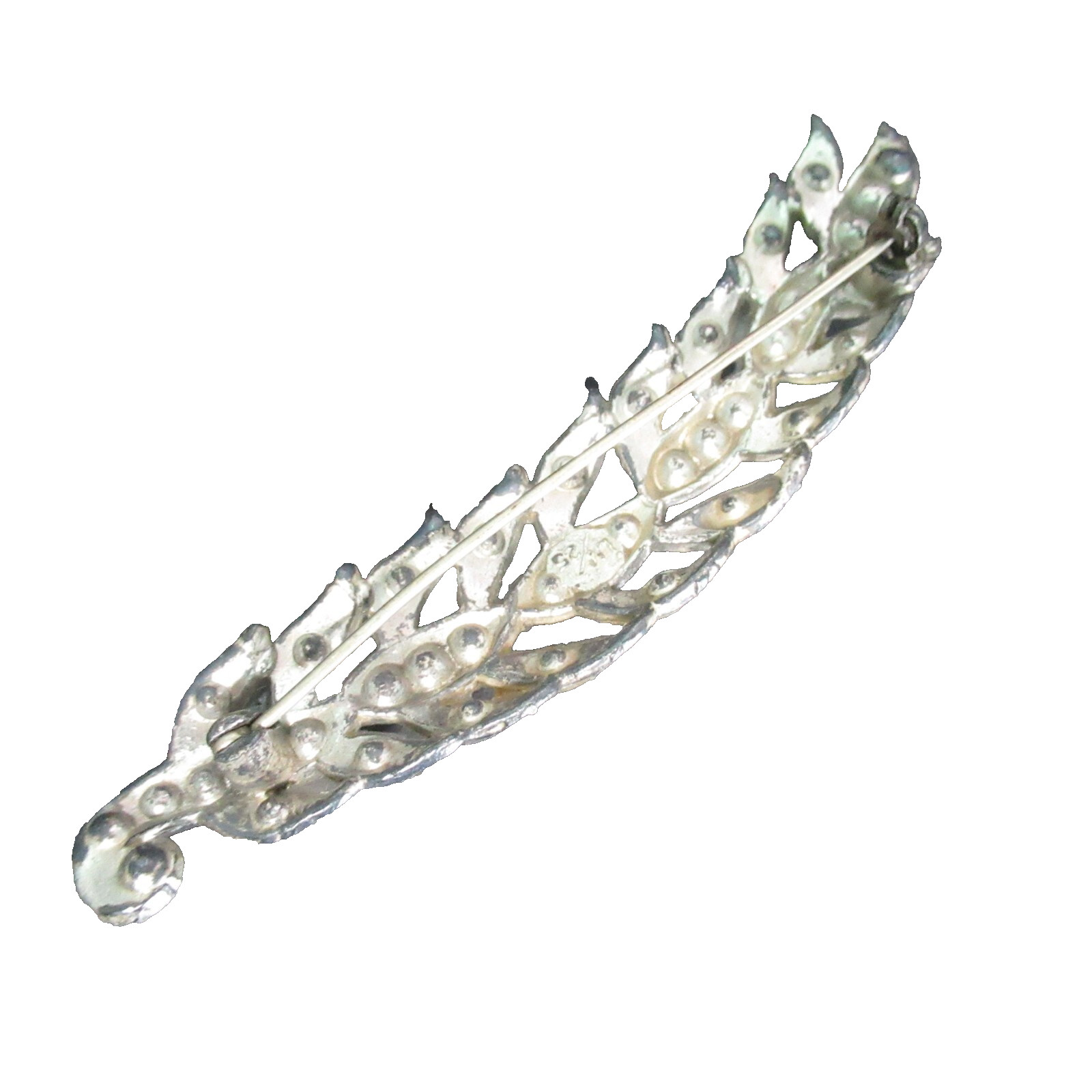 Little Nemo LN/25 Vintage Rhinestone Feather Shape Brooch Pin Retro