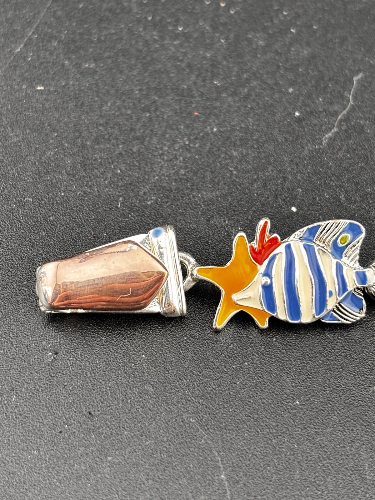 Vintage Magnet Clasp Enamel Sea Creatures Fish Enamel Nautical Bracelet *Read