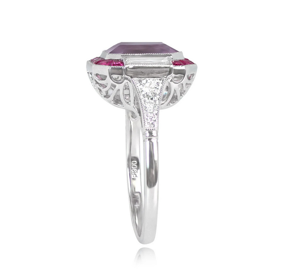 4.0Ct Emerald Cut Lab-Created Diamond & Ruby Halo Engagement Ring In 925 Silver