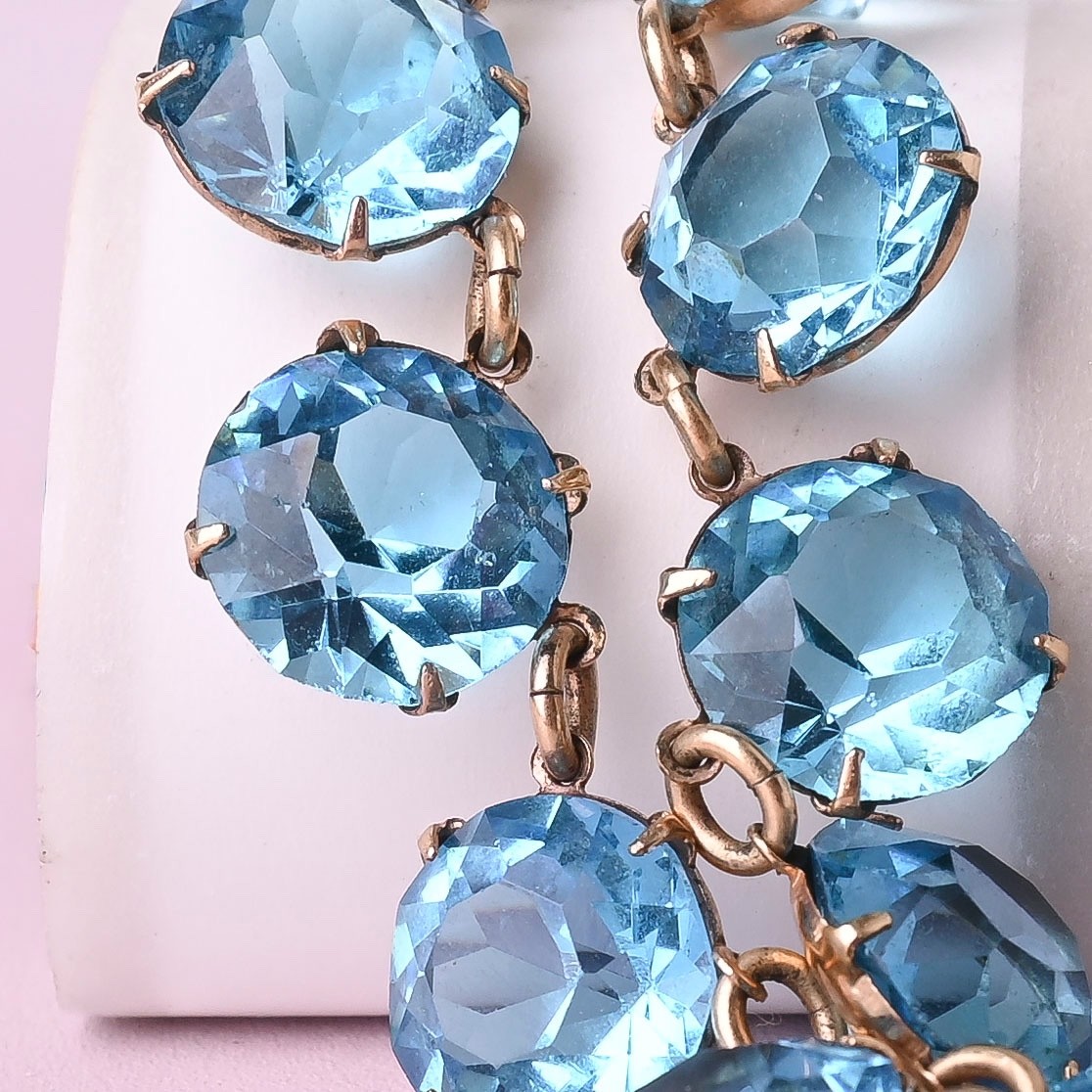 Vtg 1930s Art Deco Open Back Zircon Glass Crystal Gold Filled Necklace