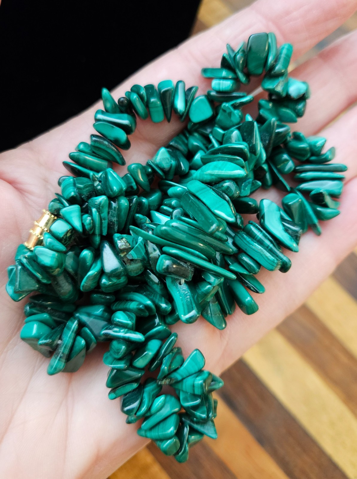 Vintage Malachite Chunks & Chips Nugget Necklace Screw Closure 25in 109gm