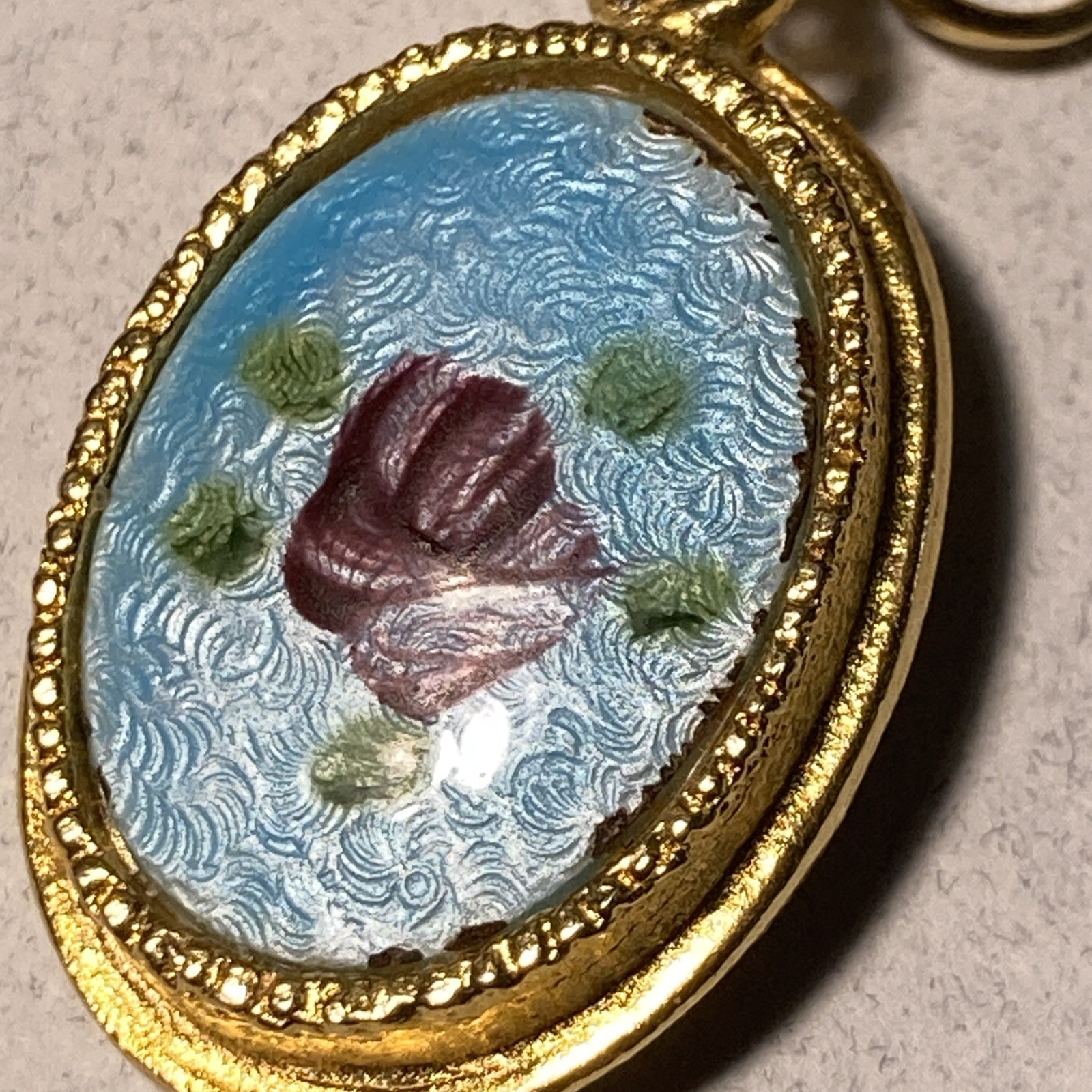 OOAK Hand-Painted clip on Rose Floral Earrings Gold Tone Framed oval 1.55″ O