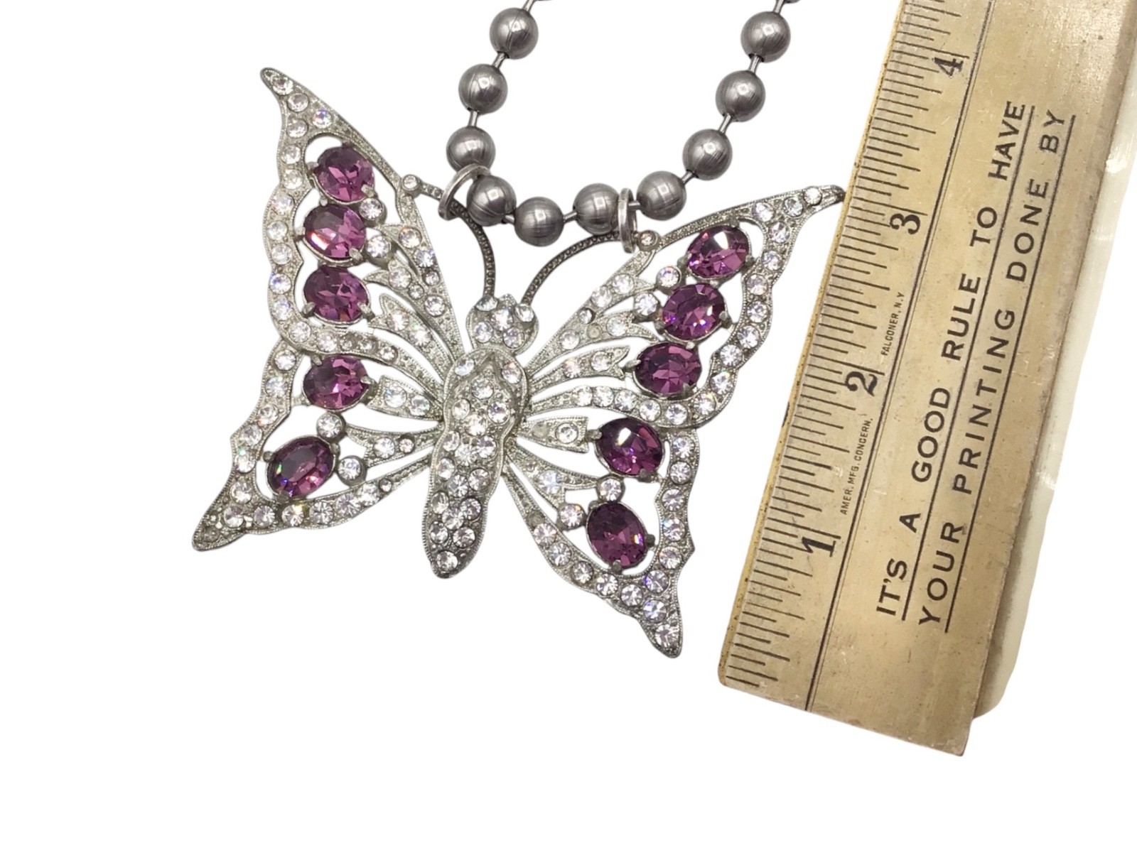 Vintage Art Deco Butterfly Pendant Necklace, Statement Assemblage 28″ Read