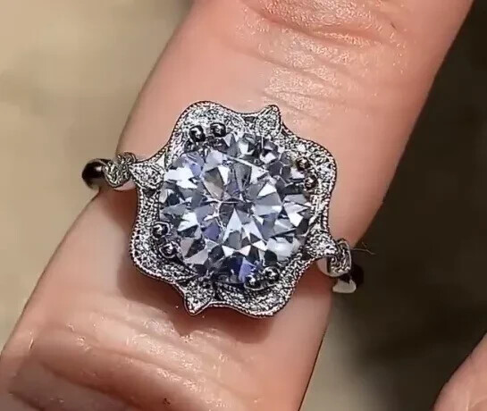 Art Deco Style Round Cut Lab Created Diamond 14K White Gold FN Engagement Ring