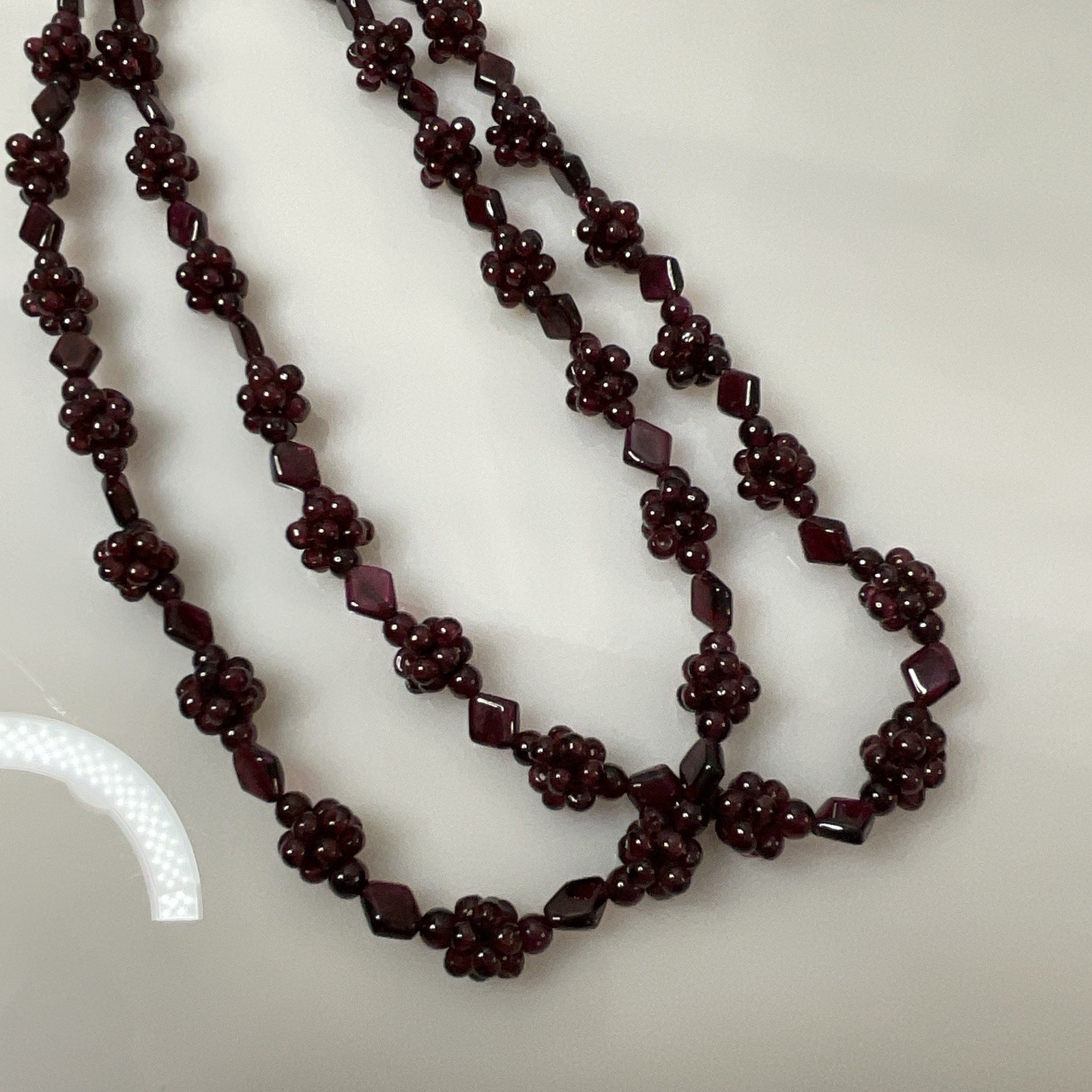Bohemian Garnet Grape Cluster Necklace Vintage 34″ Long 90 grams