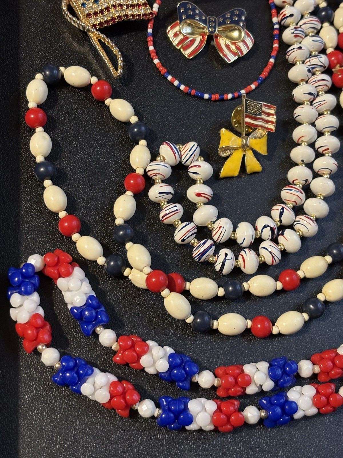 Vintage Patriotic Jewelry Lot Signed & Unsigned Plastic Enamel Rhinestones