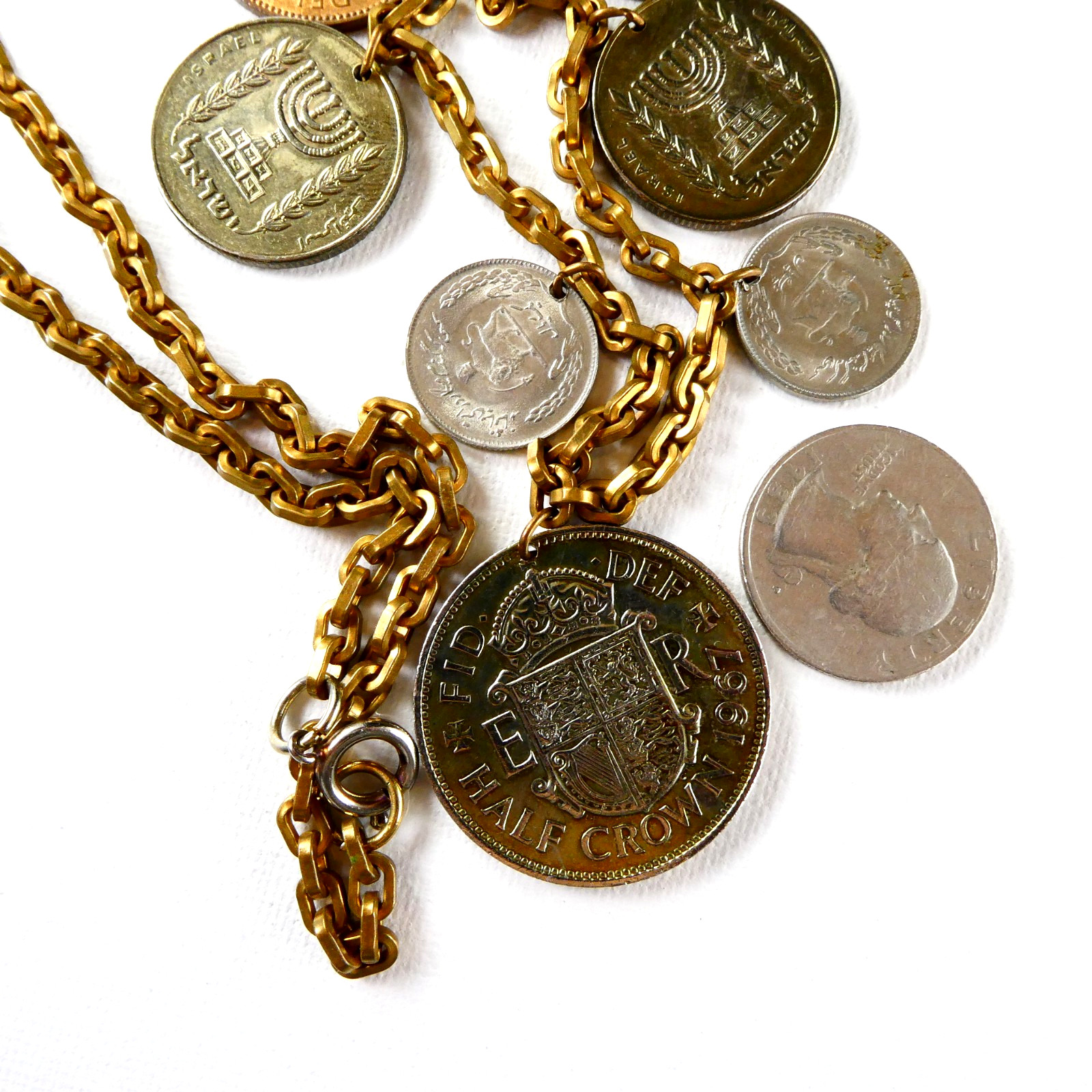 Vintage COIN Necklace Mixed Sizes Republic of Chile Silver Copper Tone