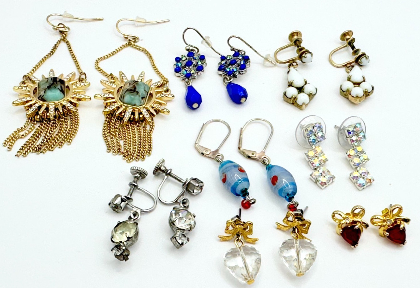 Lot 8 Pairs of Earrings Rhinestones Glass & Acrylic Vintage E-904