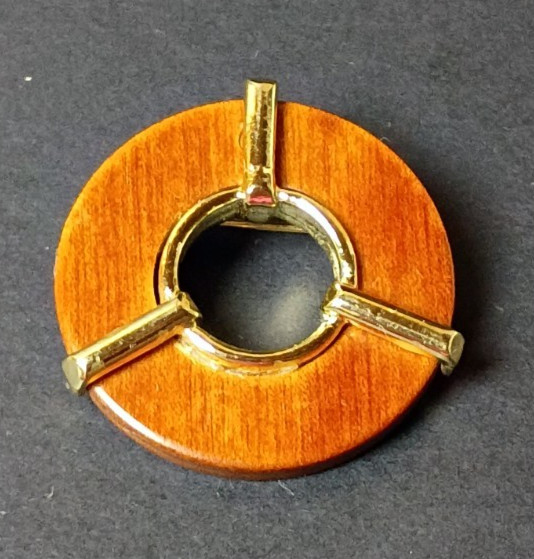 VTG Mid-Century Modern Wood and metal 1″ brooch MCM