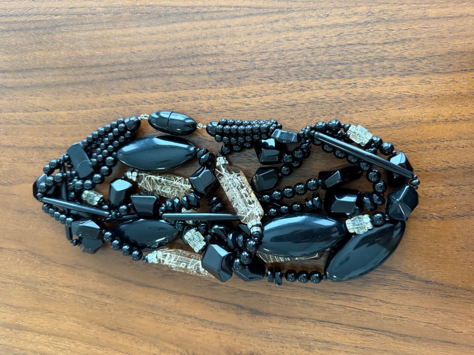 Angela Caputi Black & Clear Taupe Resin & Rhinestone Statement Necklace 21”
