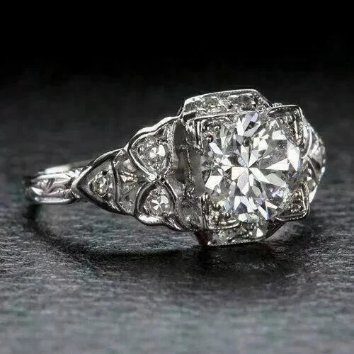 Art Deco 3.49Ct Round Cut Lab Created Diamond 14K White Gold FN Engagement Ring