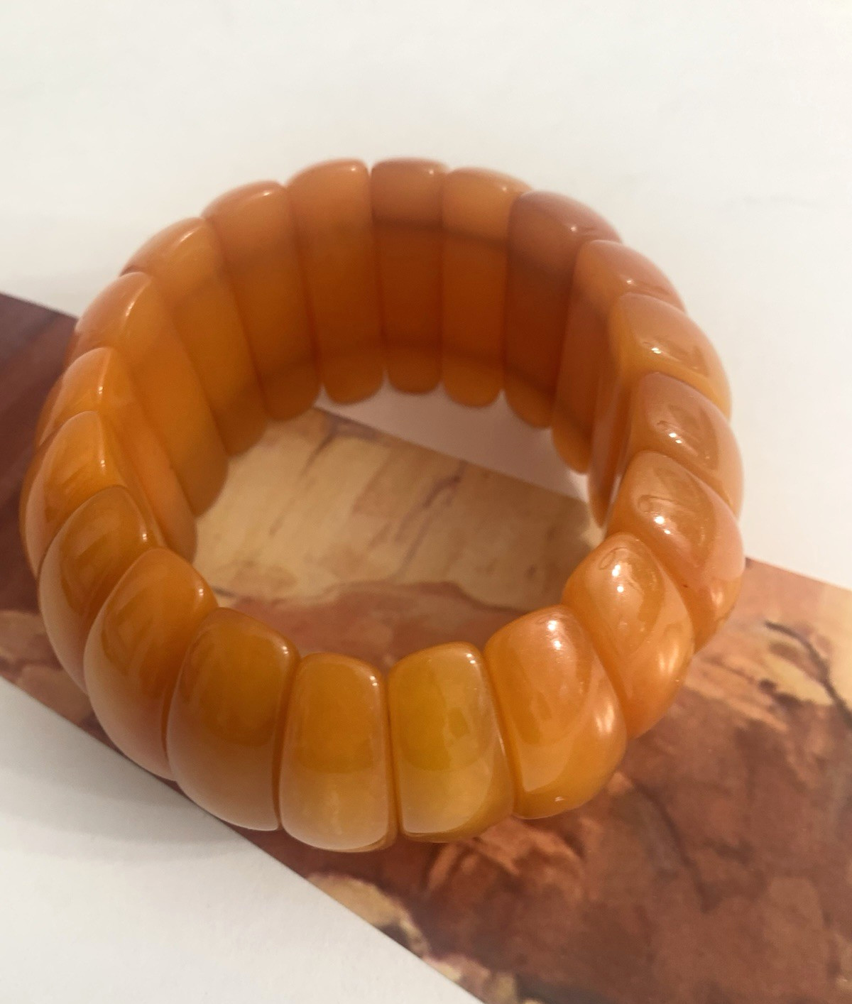 Vintage Marion Godart France Butterscotch Lucite Stretch Chunky Bangle Bracelet