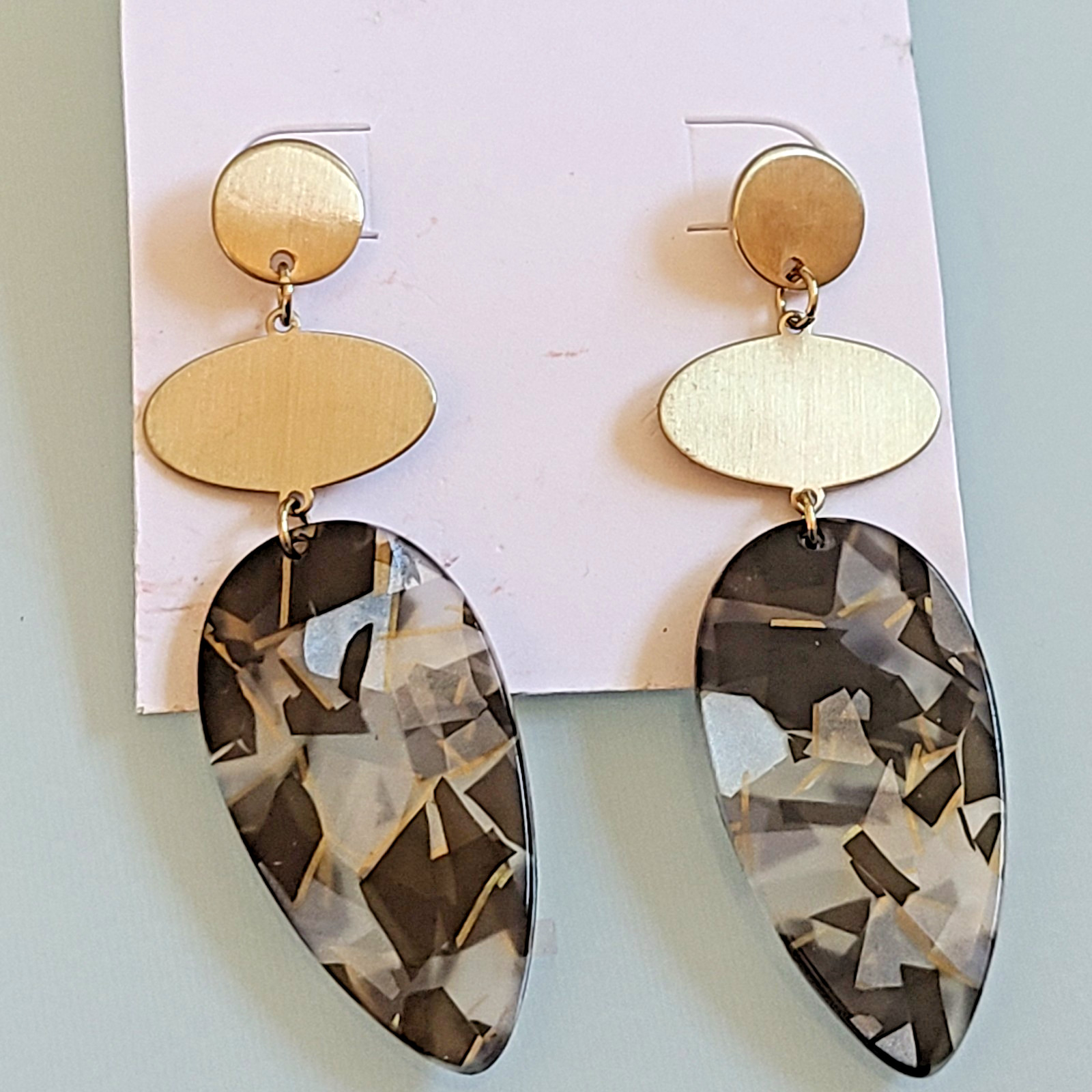 Loft Outlet Gold Tone & Black Tortoise Shell Acetate Geometric Drop Earrings