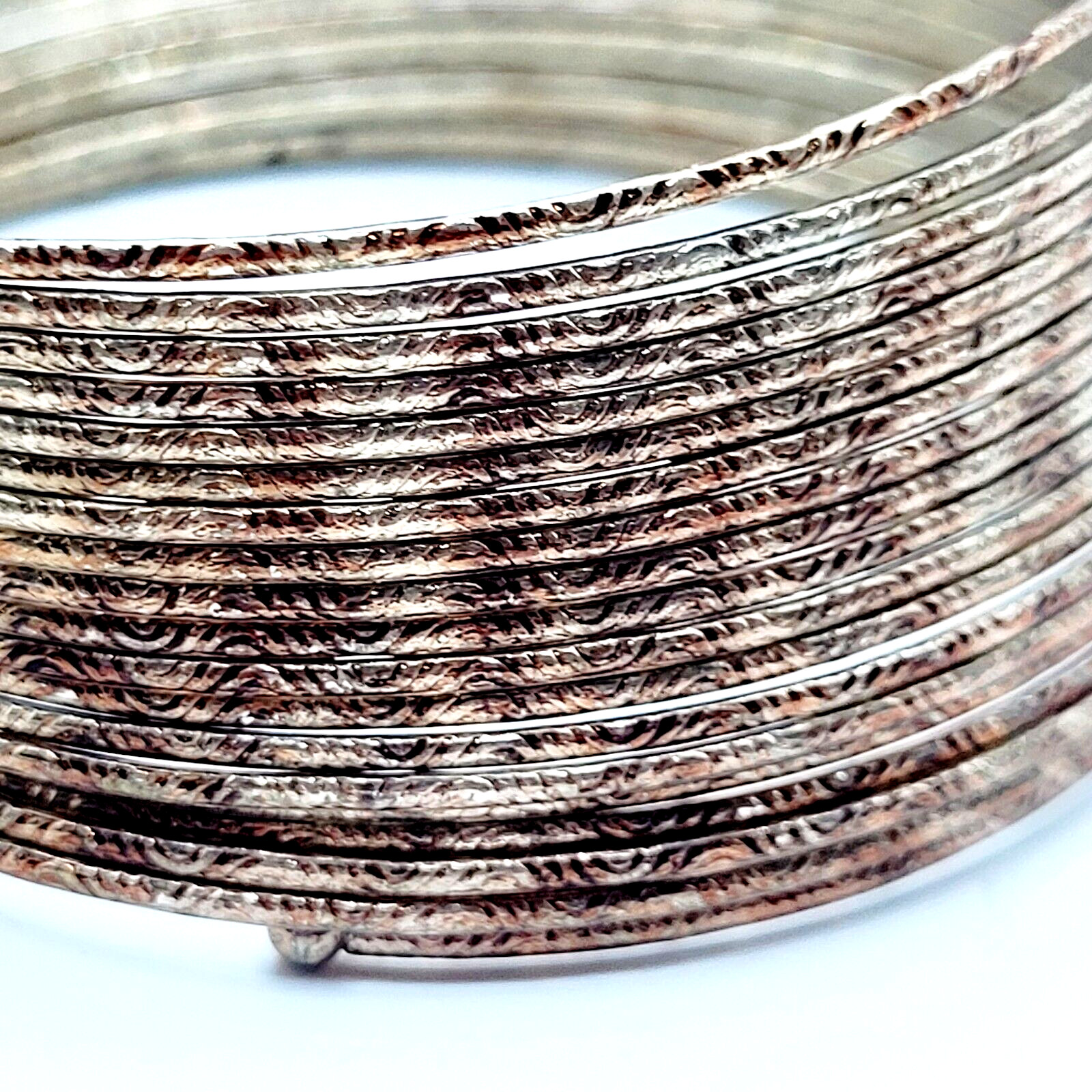 Slinky Wide Wrap Thin Wire Bangle Coppery Gold Tone Metal Vintage Bracelet