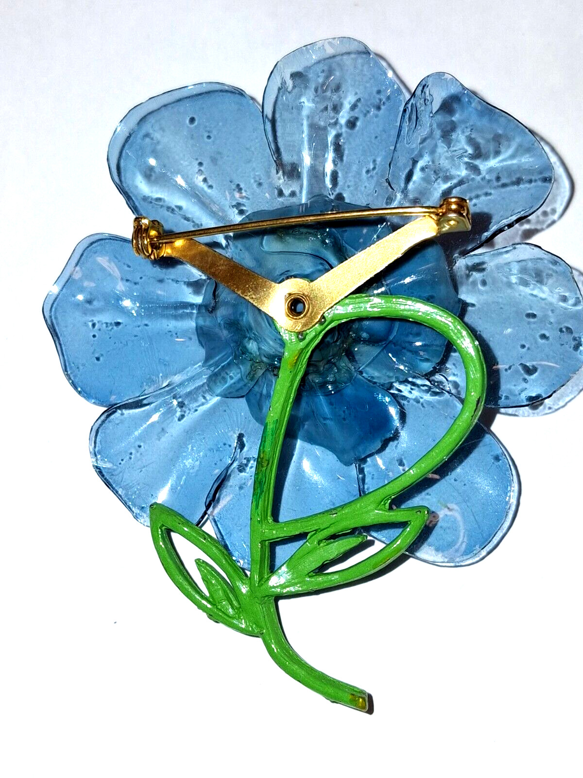 Antique Cellulose Acetate Plastic Blue Flower Pin Brooch RARE
