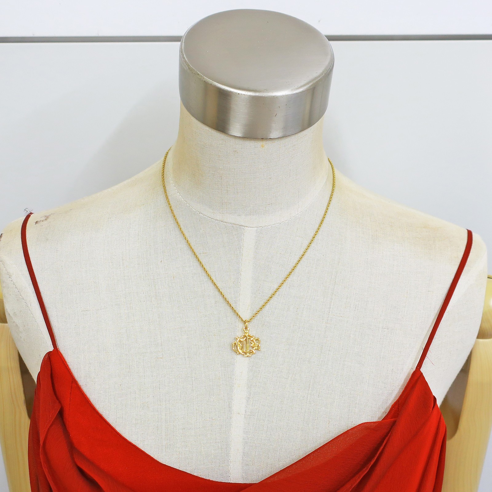 Christian Dior Gold Plated Logo Charm Chain Necklace Pendant #1319c Rise-on
