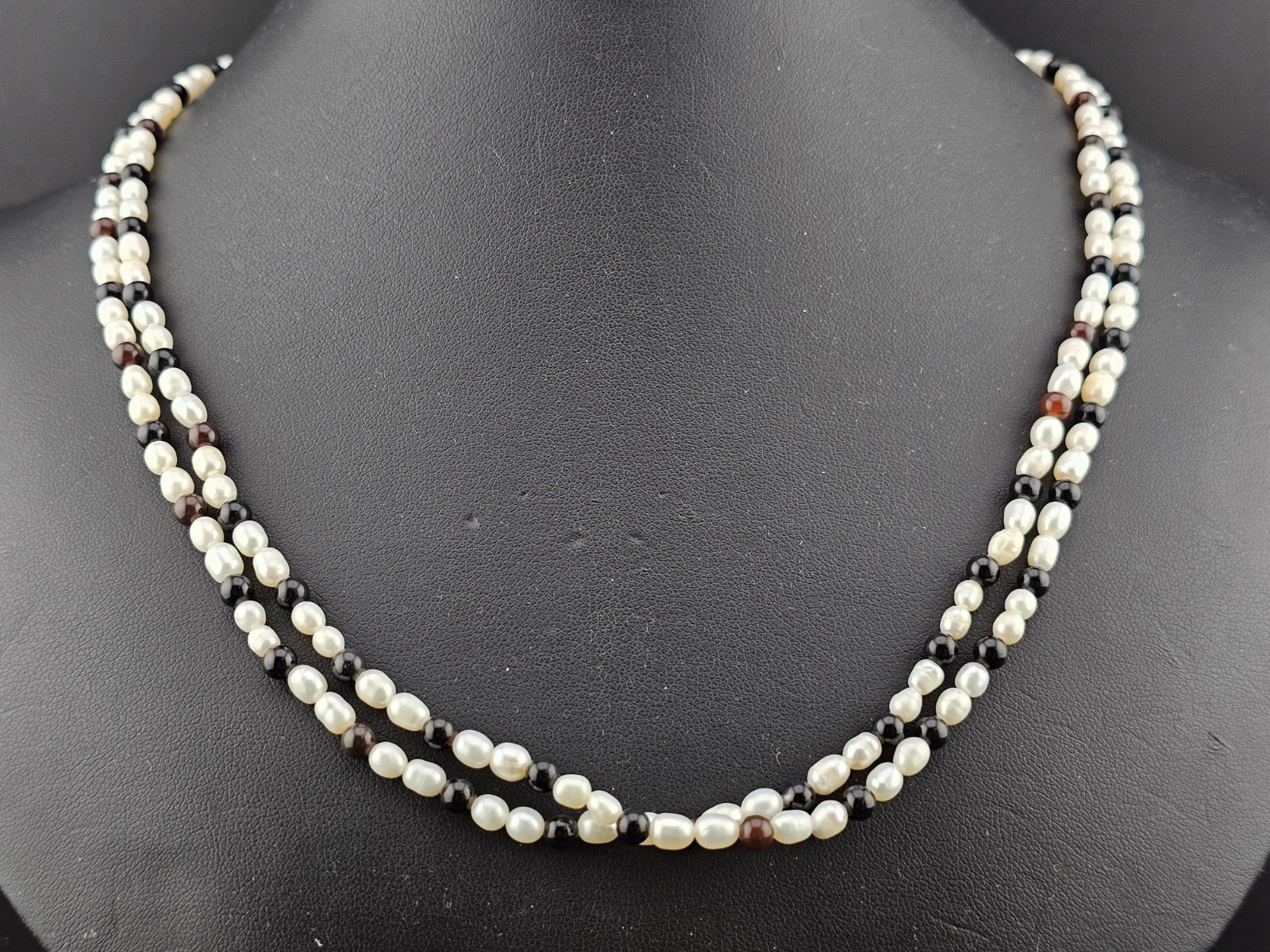 Vintage Rice Pearl Garnet 2 Strand 20″ Necklace