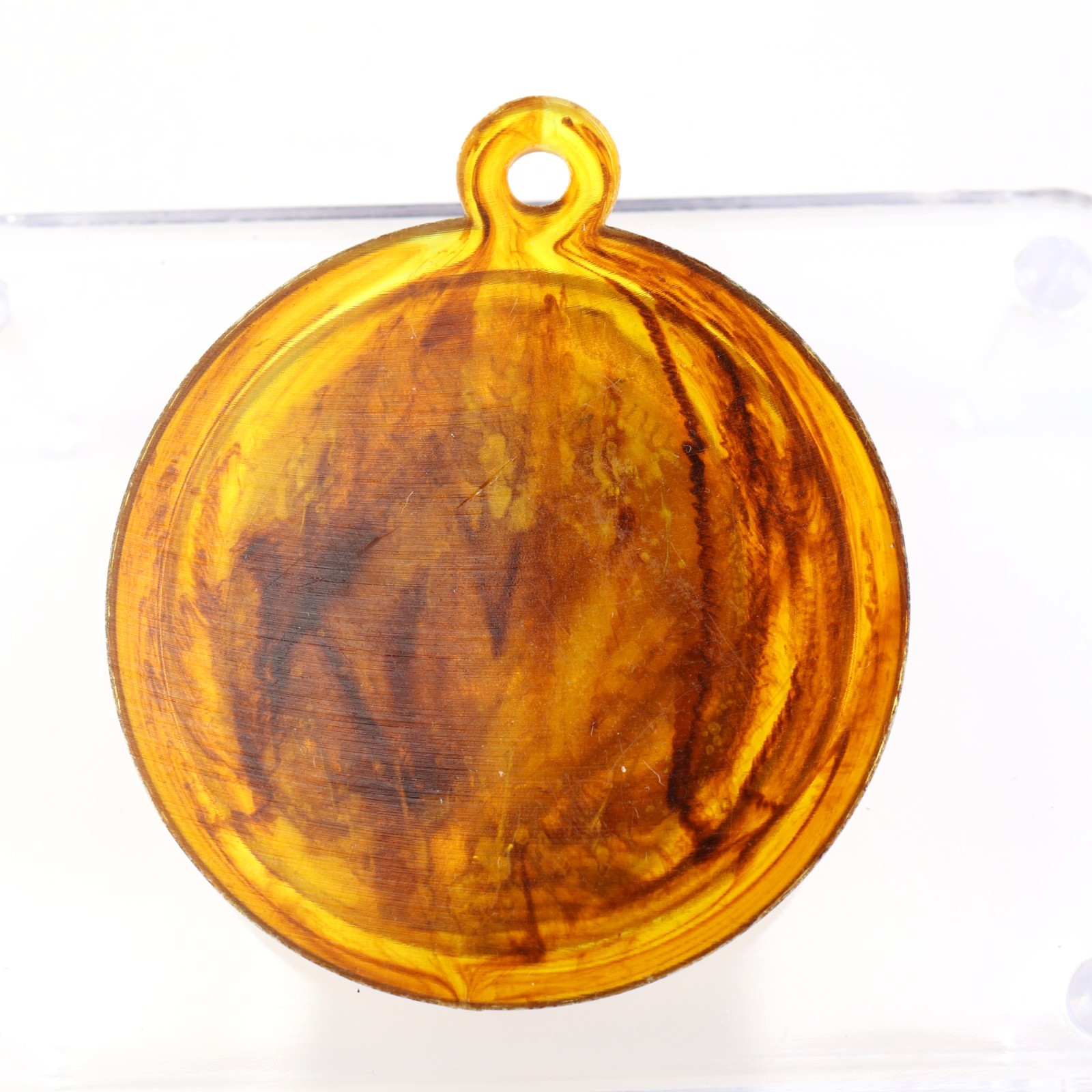Vintage Amber Celluloid Faux Tortoise Cameo Pendant Women Floral Round Oval 59mm