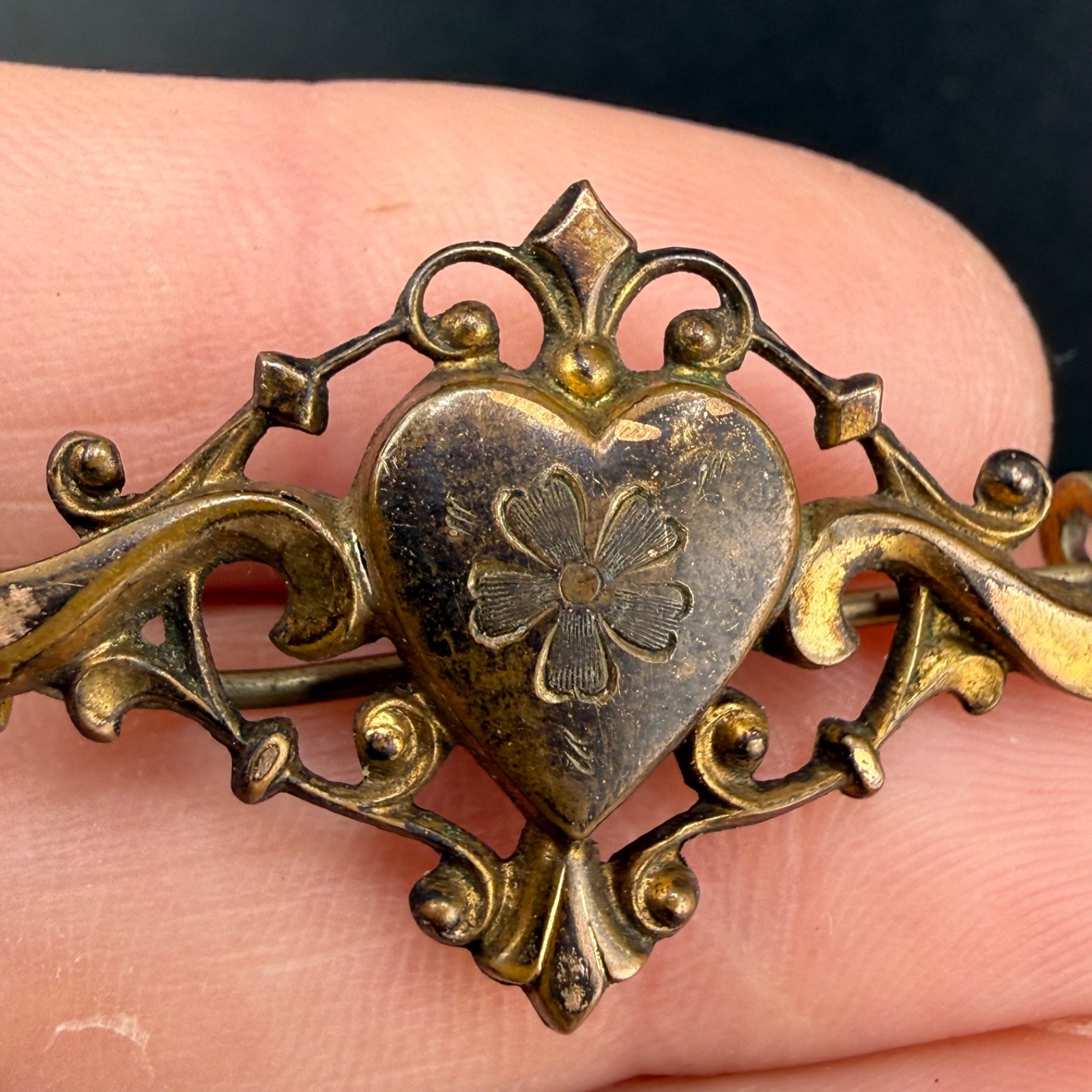 Vintage Victorian Pocket Watch Chain Brooch Gold Filled Heart