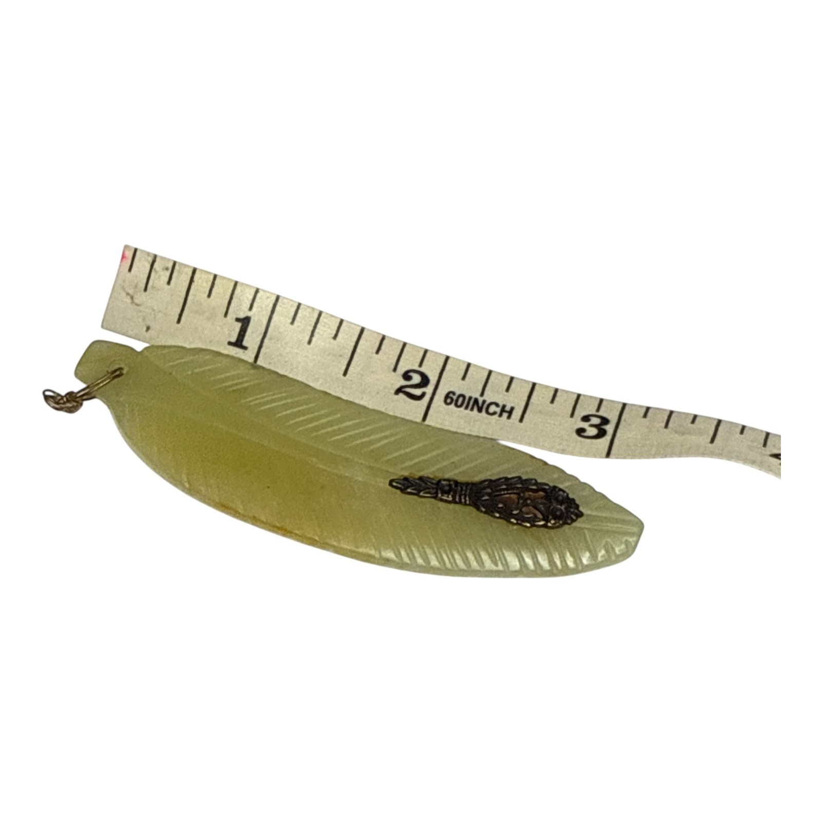 Vintage Jadeite Feather Pendant Carved Leaf Green Jade Lucky Charm