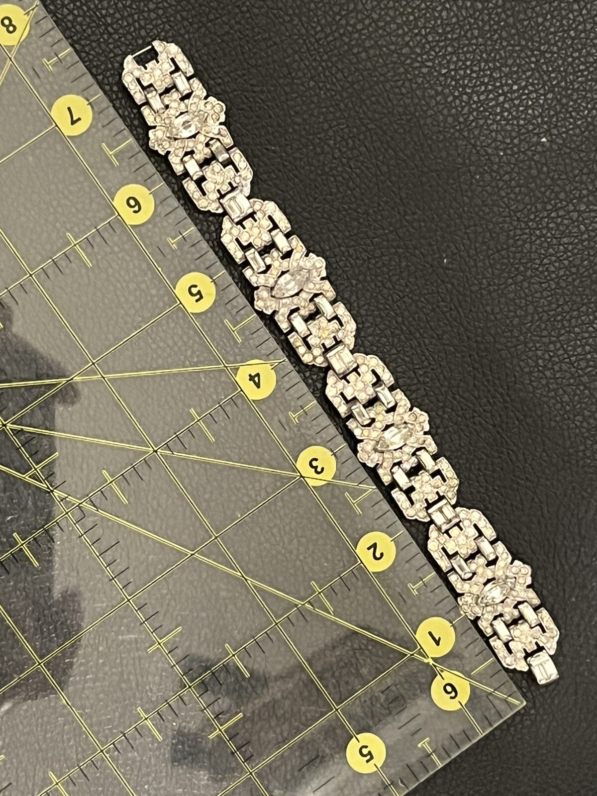 KTF TRIFARI 1930’S BRACELET Art Deco Wide Pave CLEAR Rhinestone Baguette 7.25