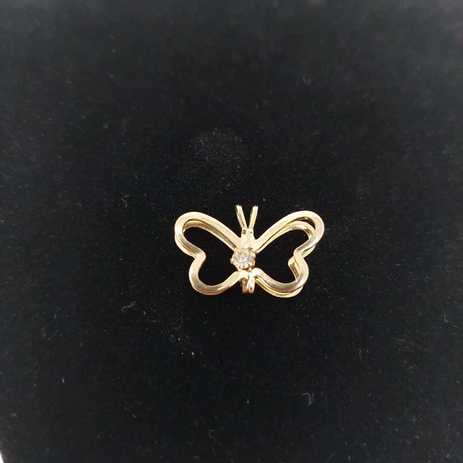 Gold Tone Clear Rhinestone Butterfly Pendant Jewelry Costume