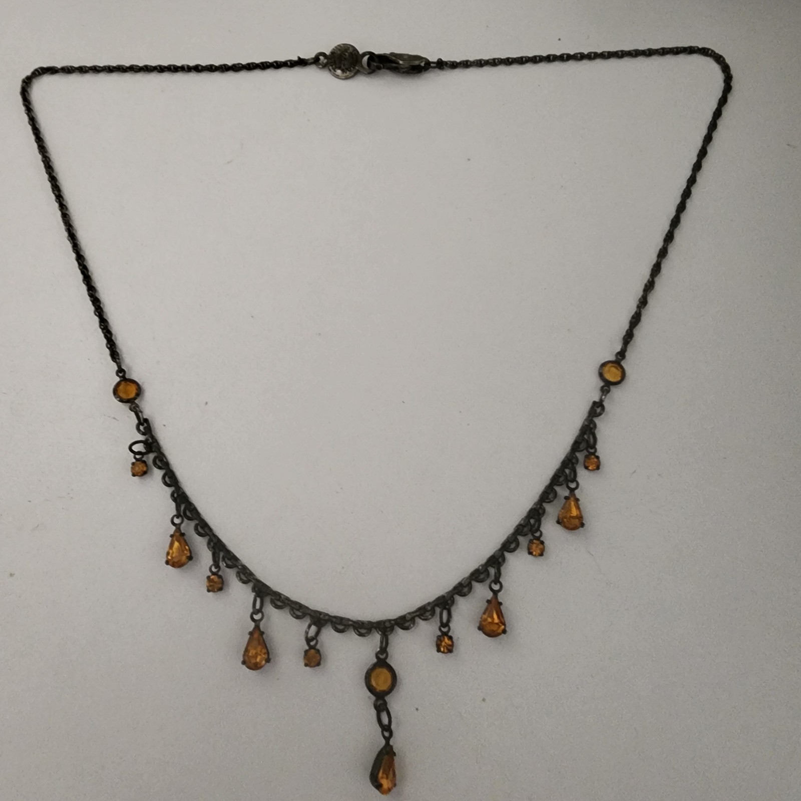 Austrian Crystal Fringe Necklace Cleopatra Amber Stones Vintage Estate Jewelry