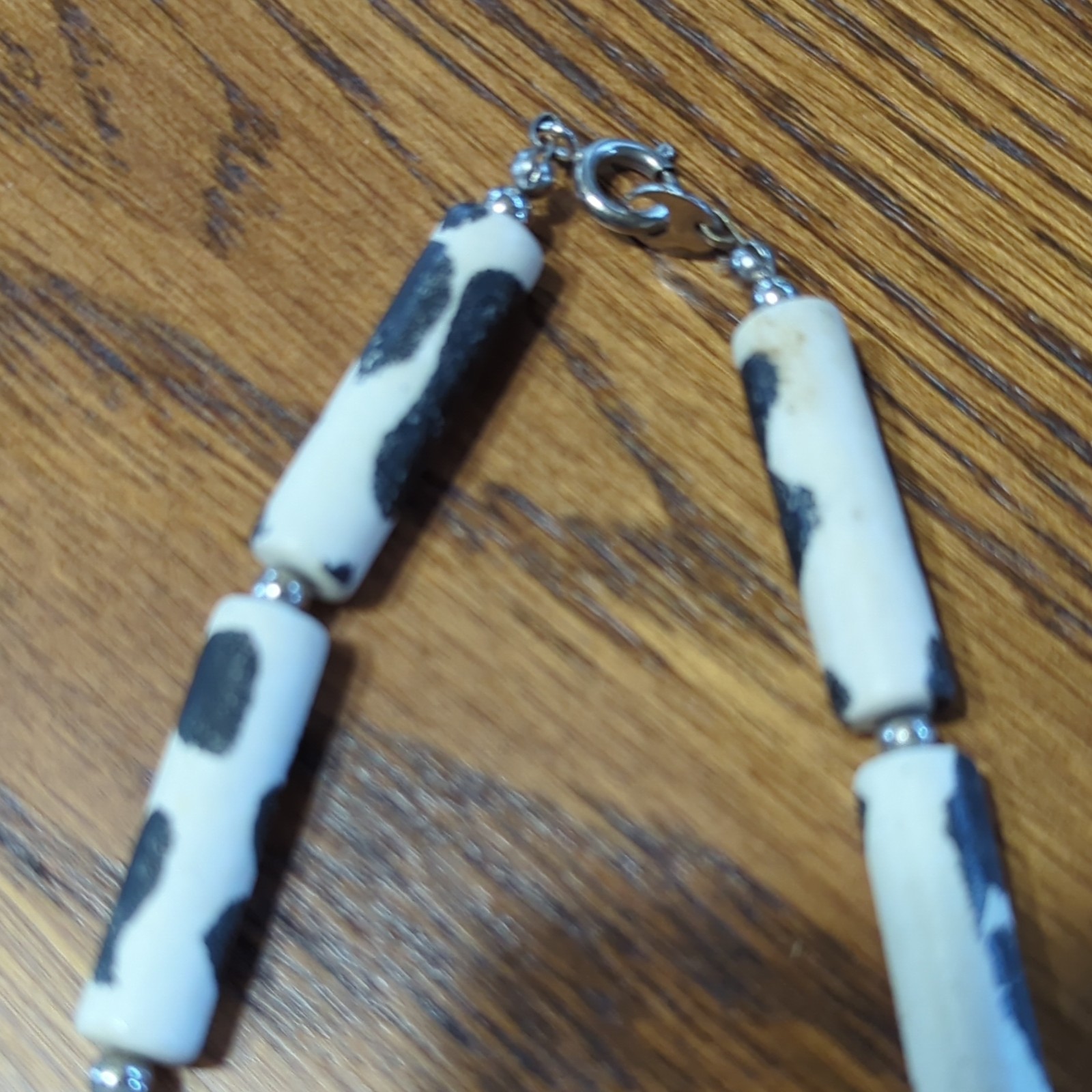 Chunky Vintage Stone Necklace Made In Japan 28″ Black and White
