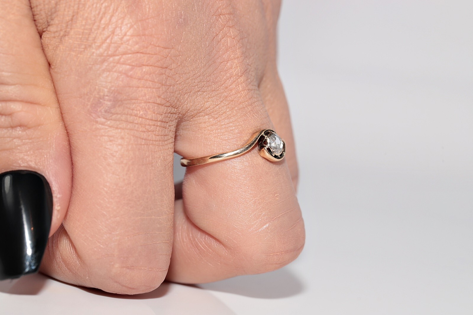 Antique Circa 1900s Handcrafted 14k Gold Natural Rose Cut Diamond Solitaire Ring