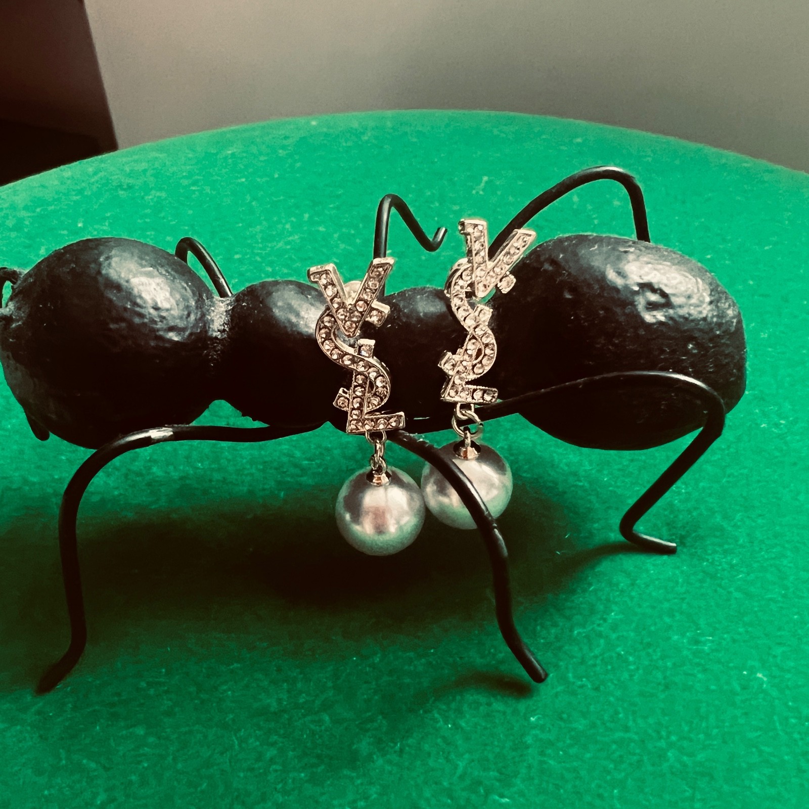 Yves Saint Laurent Earrings Vintage Gold Pearl Rhinestone